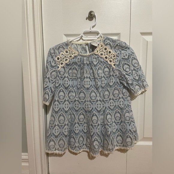 Anthropologie HD in Paris Womens Signa Blue Lace Peplum Top Cut Out - Picture 4 of 4